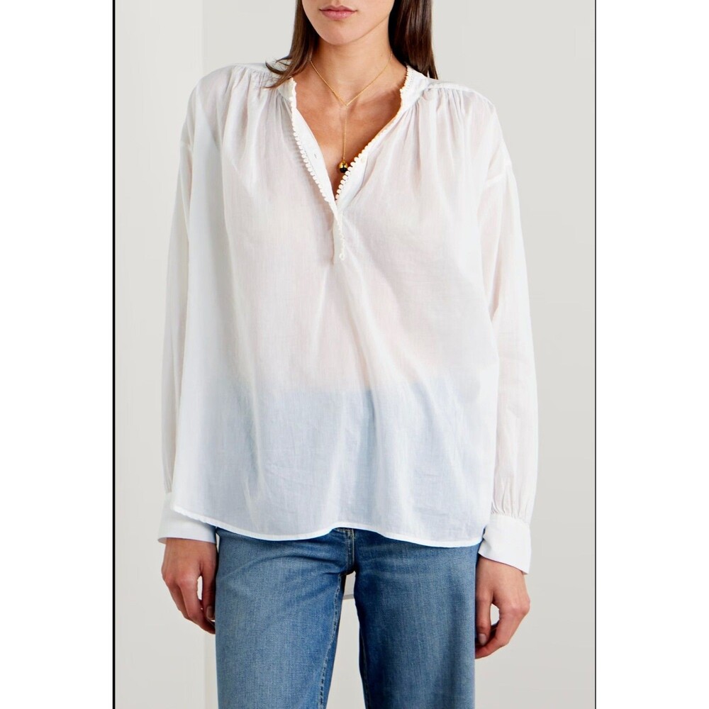Nili Lotan Marcel White Shirt Top Oversized Lace Long Sleeve Cotton S 287298